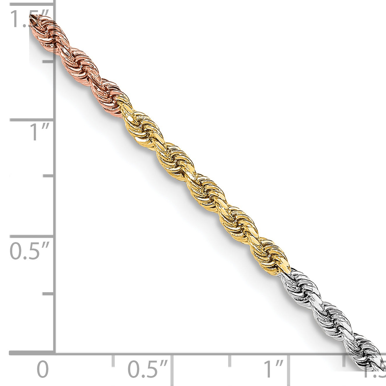 14k Tri-Color 3mm D/C Rope Chain