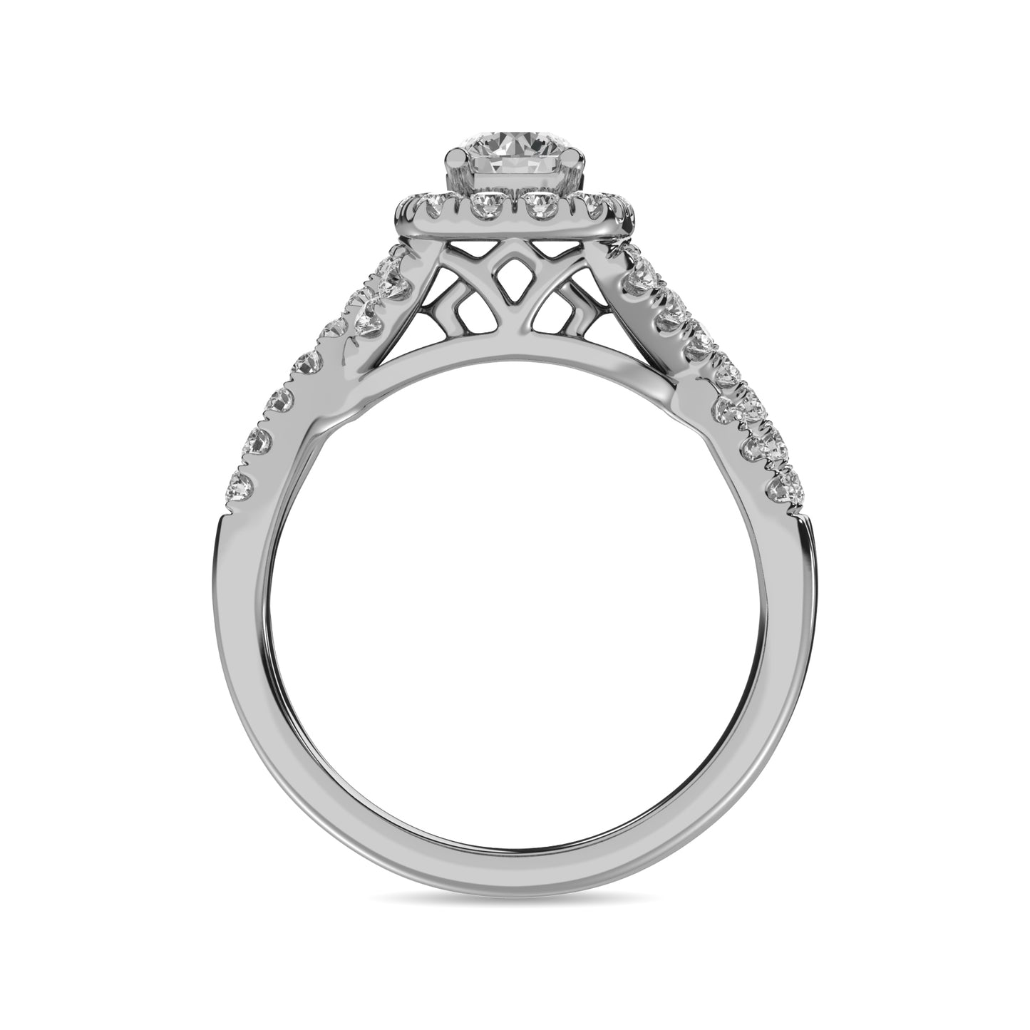 14K White Gold 1 Ct.Tw.Diamond Halo Engagement Ring