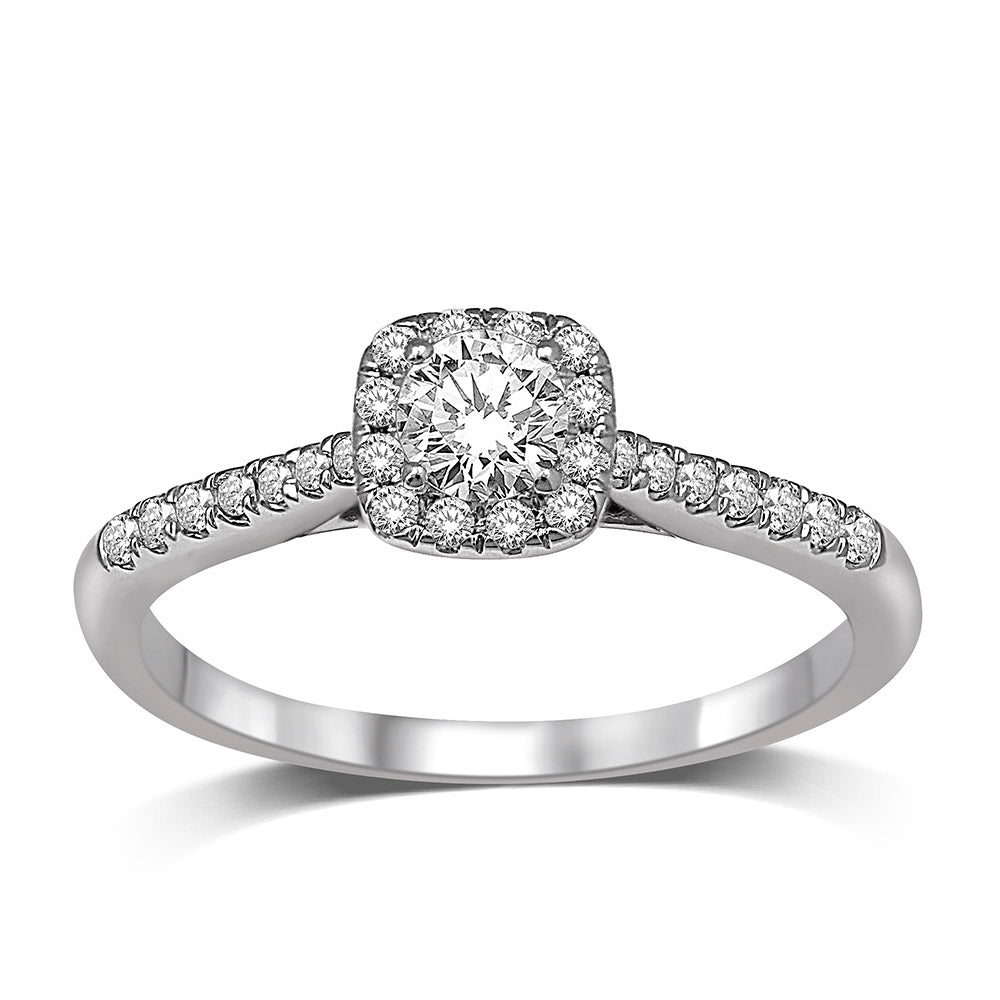 14K White Gold 1/2 Ct.Tw.Diamond Halo Engagement Ring