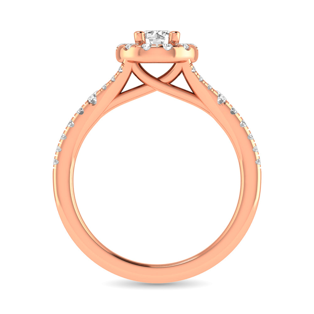 Diamond Split Shank Single Halo Bridal Ring 1 ct tw Round Cut in 14K Rose Gold