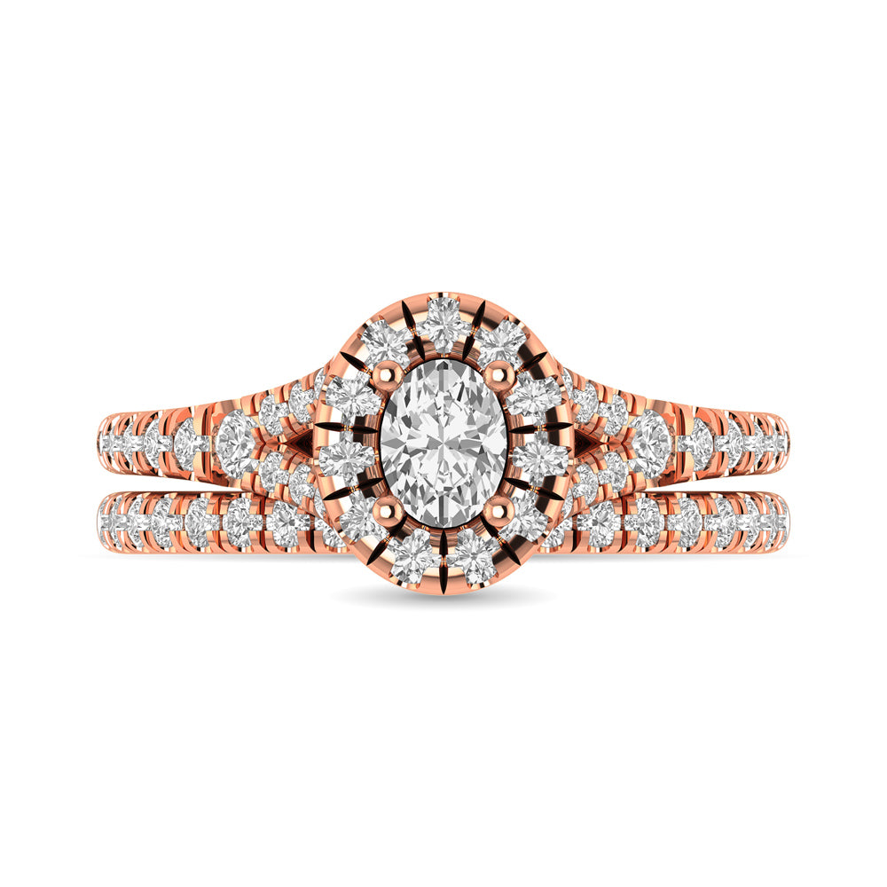 Diamond Split Shank Single Halo Bridal Ring 1 ct tw Oval Cut in 14K Rose Gold