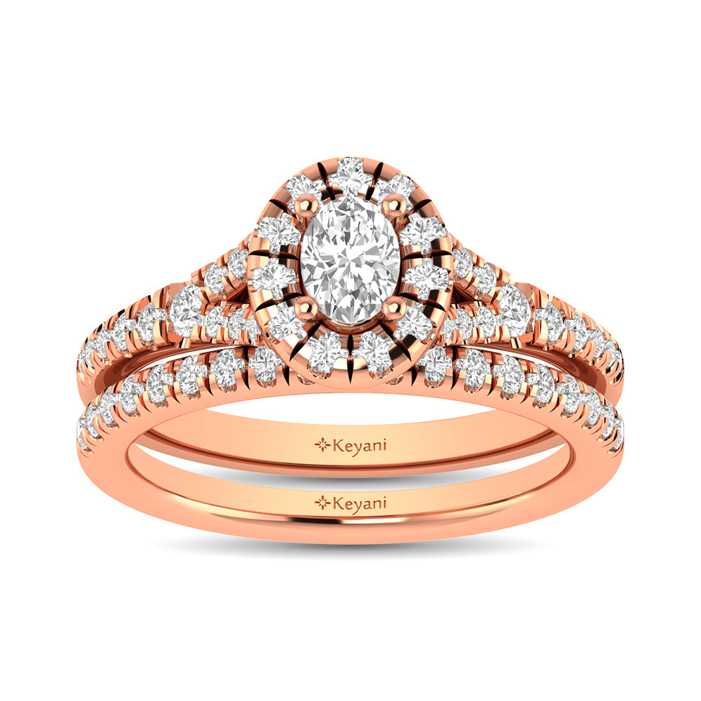 Diamond Split Shank Single Halo Bridal Ring 1 ct tw Oval Cut in 14K Rose Gold