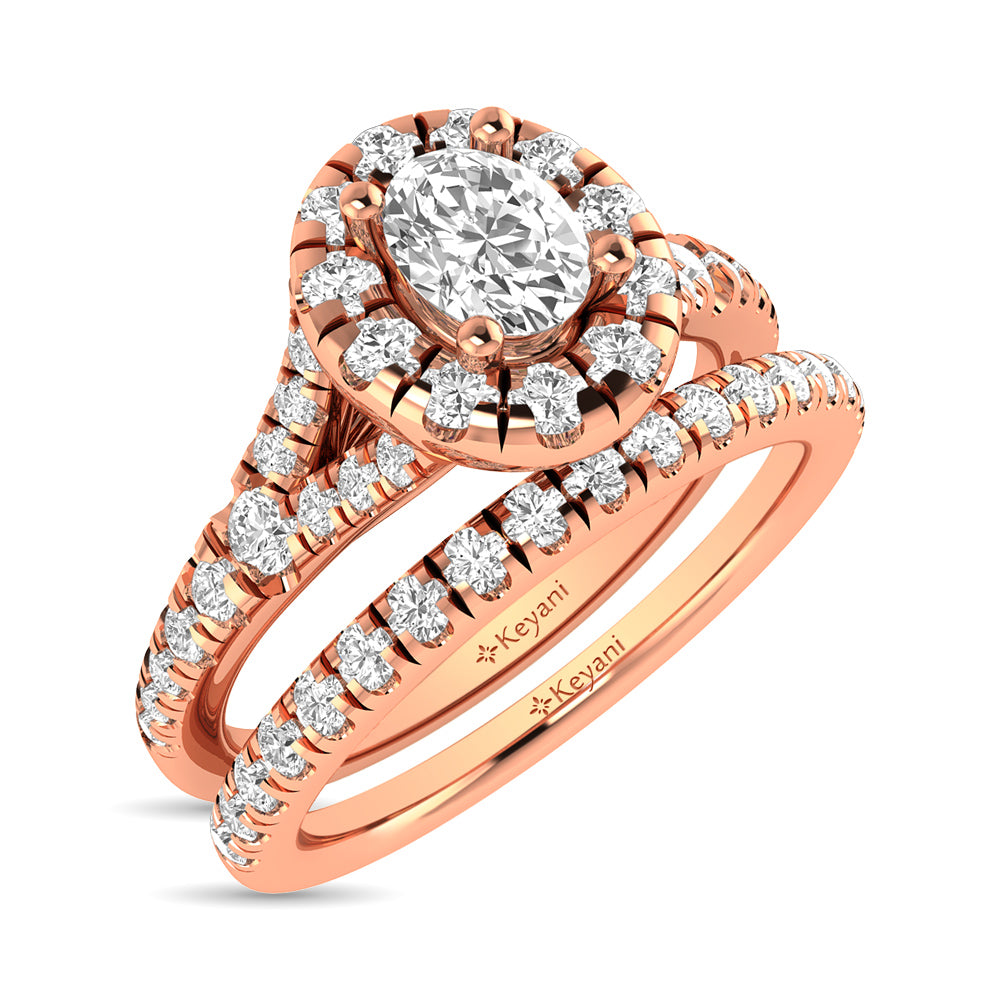 Diamond Split Shank Single Halo Bridal Ring 1 ct tw Oval Cut in 14K Rose Gold