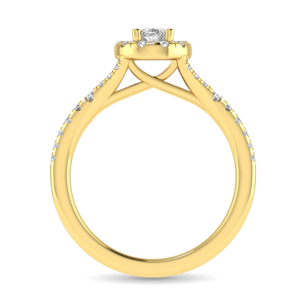 Diamond Split Shank Single Halo Bridal Ring 1 ct tw Oval Cut in 14K Yellow Gold