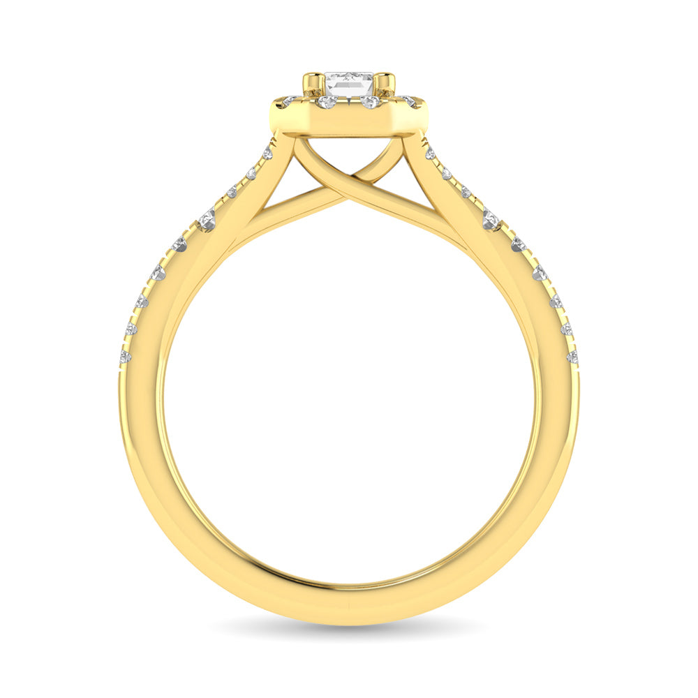 Diamond Split Shank Single Halo Bridal Ring 1 ct tw Emerald Cut in 14K Yellow Gold