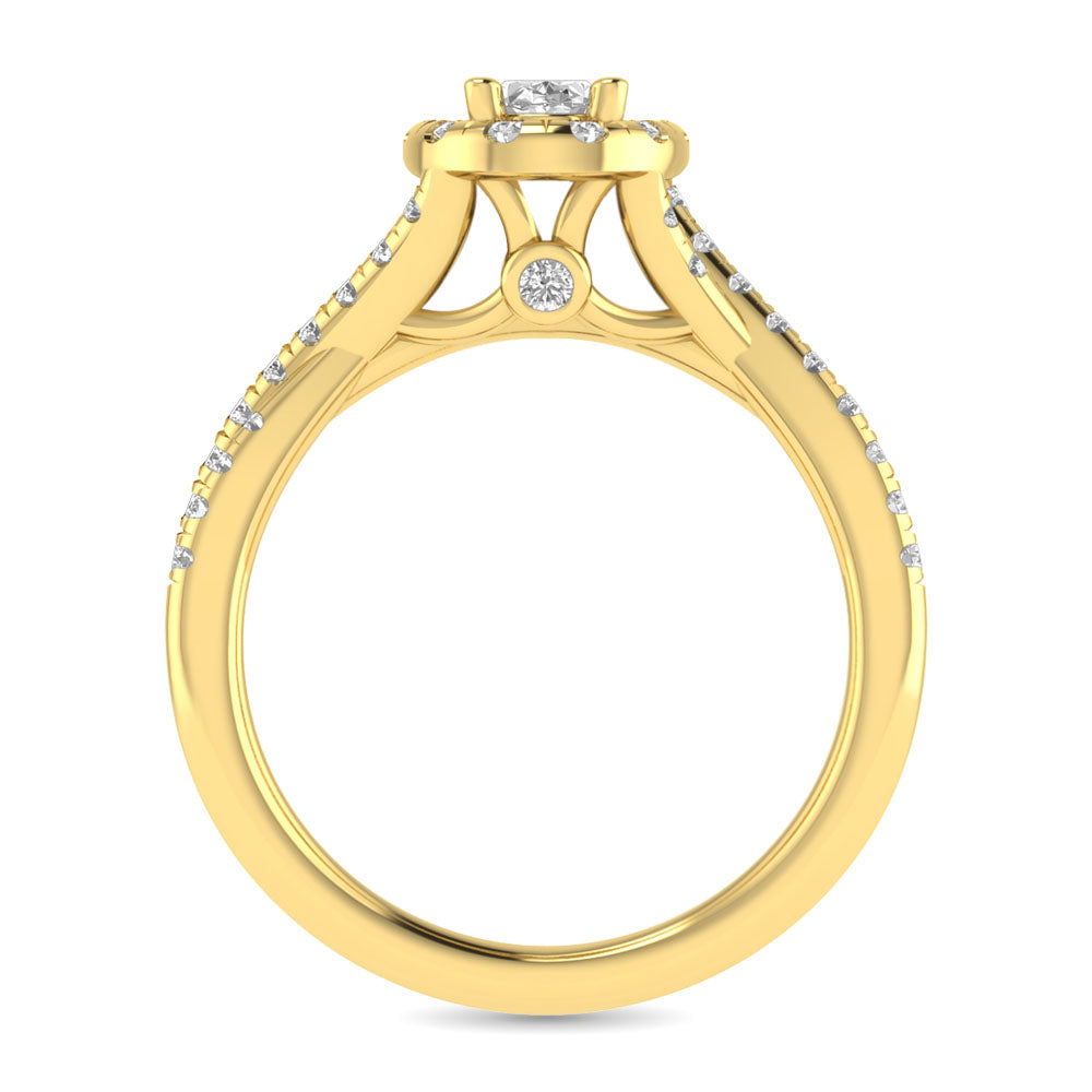 Diamond Twist Shank Single Halo Bridal Ring 1 ct tw Oval Cut in 14K Yellow Gold