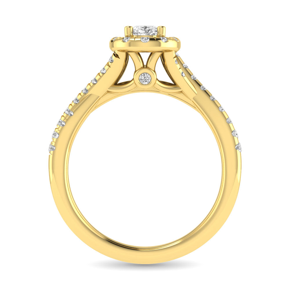 Diamond Twist Shank Single Halo Bridal Ring 1 ct tw Pear Cut in 14K Yellow Gold