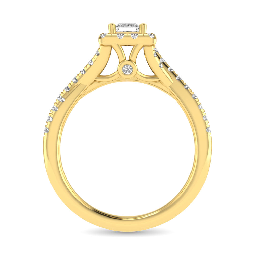 Diamond Twist Shank Single Halo Bridal Ring 1 ct tw Princess Cut in 14K Yellow Gold