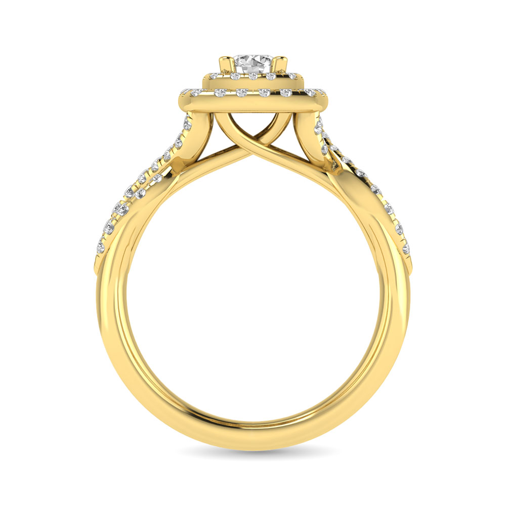 Diamond Twist Shank Double Halo Bridal Ring 1 ct tw Round Cut in 14K Yellow Gold
