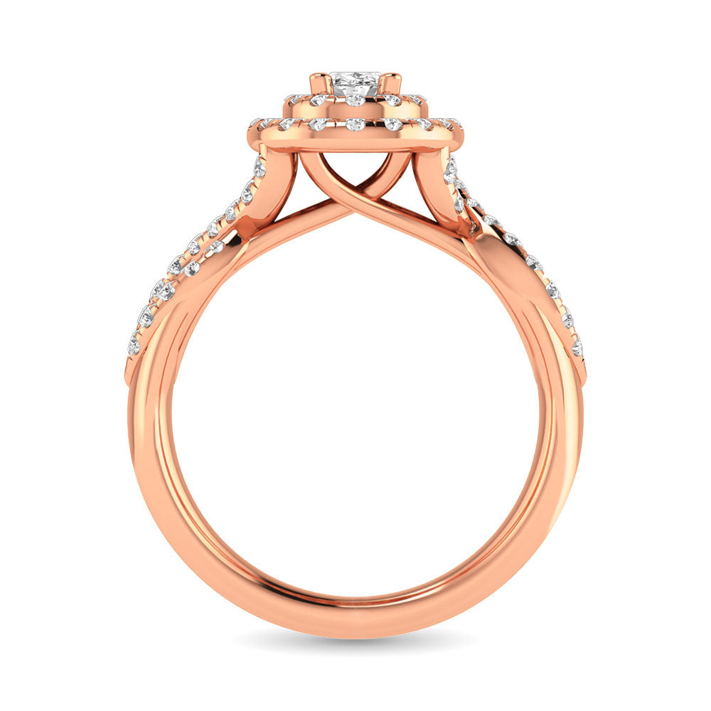 Diamond Twist Shank Double Halo Bridal Ring 3/4 ct tw Oval Cut in 14K Rose Gold