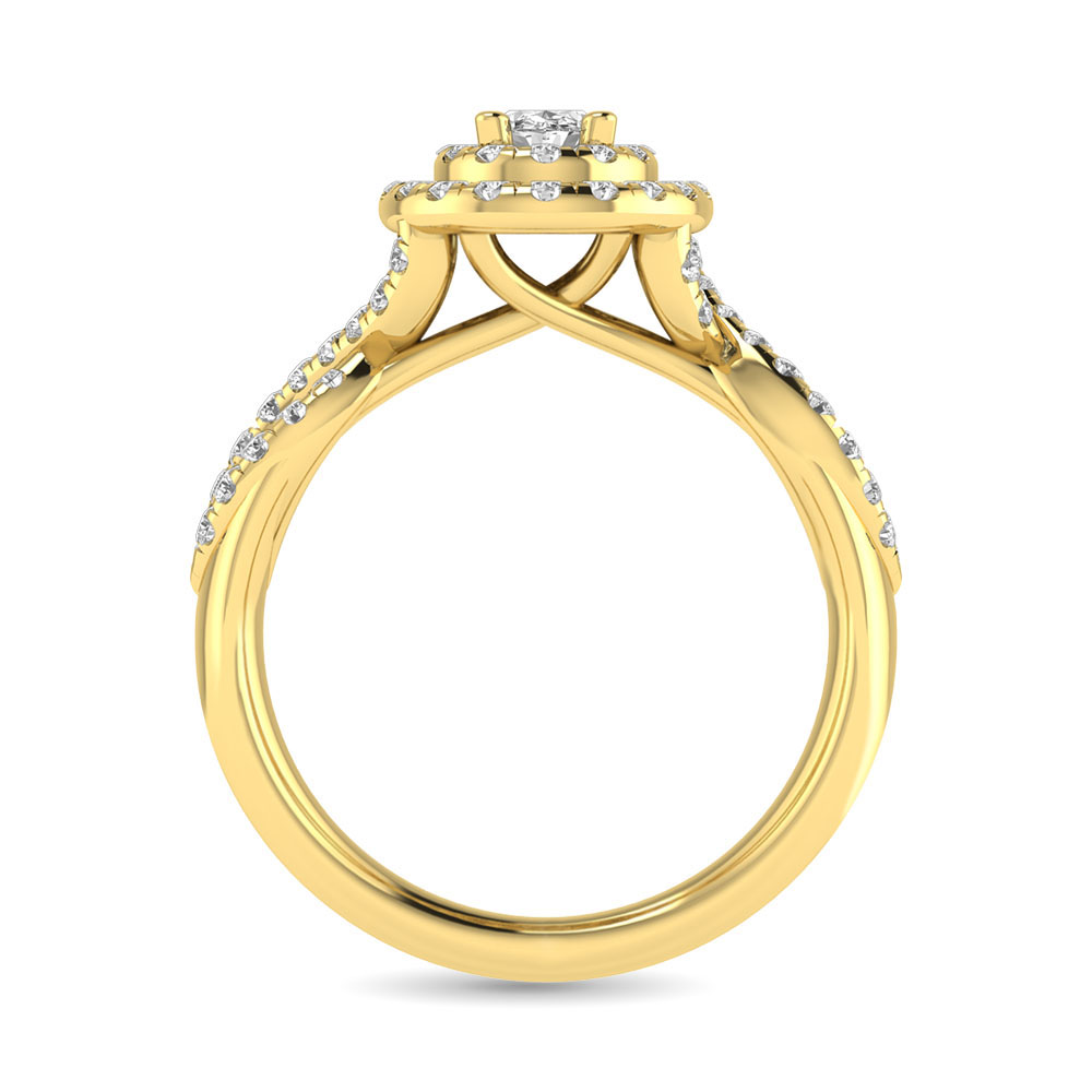Diamond Twist Shank Double Halo Bridal Ring 3/4 ct tw Oval Cut in 14K Yellow Gold