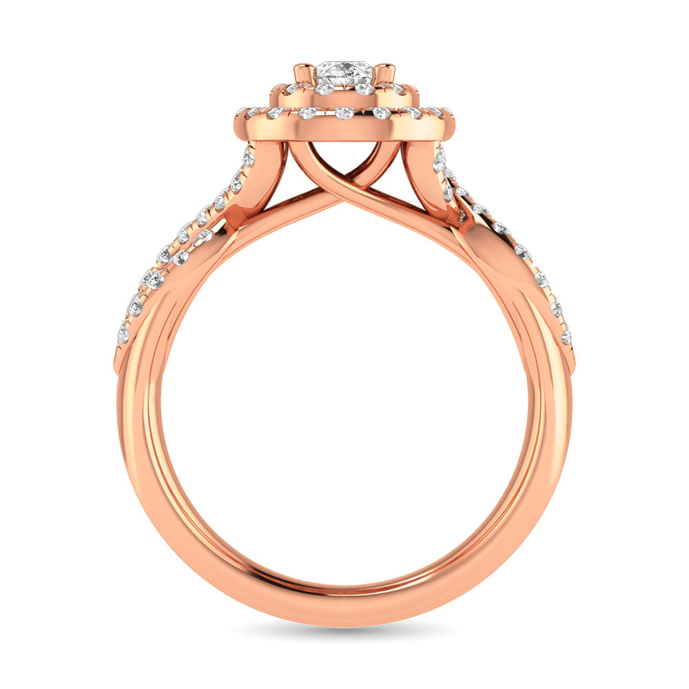 Diamond Twist Shank Double Halo Bridal Ring 1 ct tw Pear Cut in 14K Rose Gold