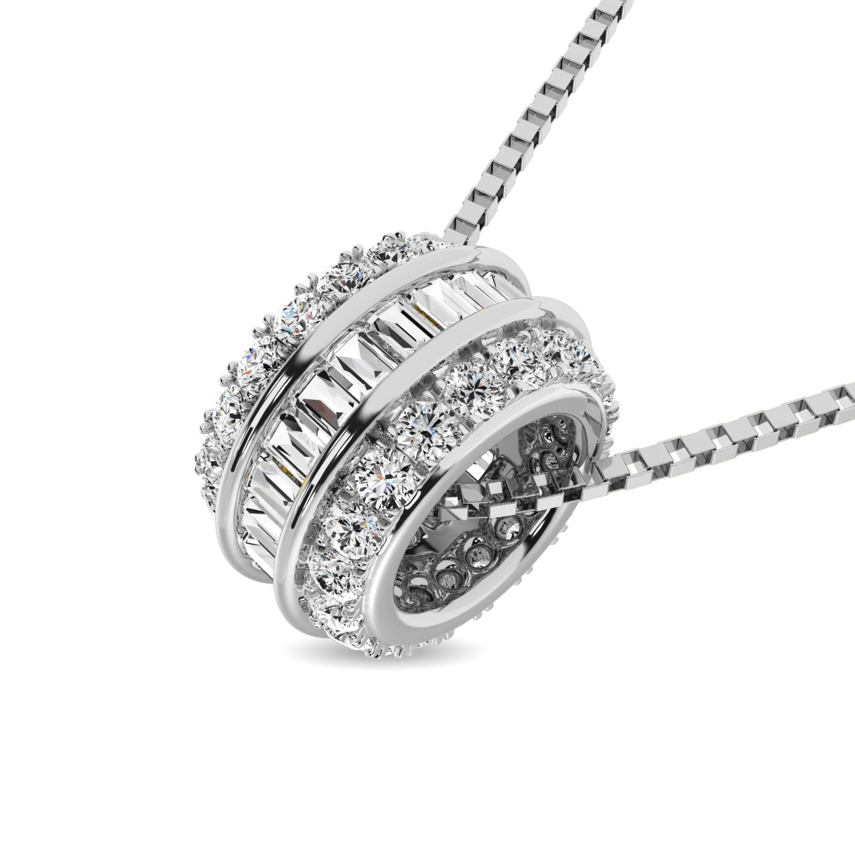 Diamond 1/4 Ct.Tw. Round and Baguette Fashion Pendant in 10K White Gold