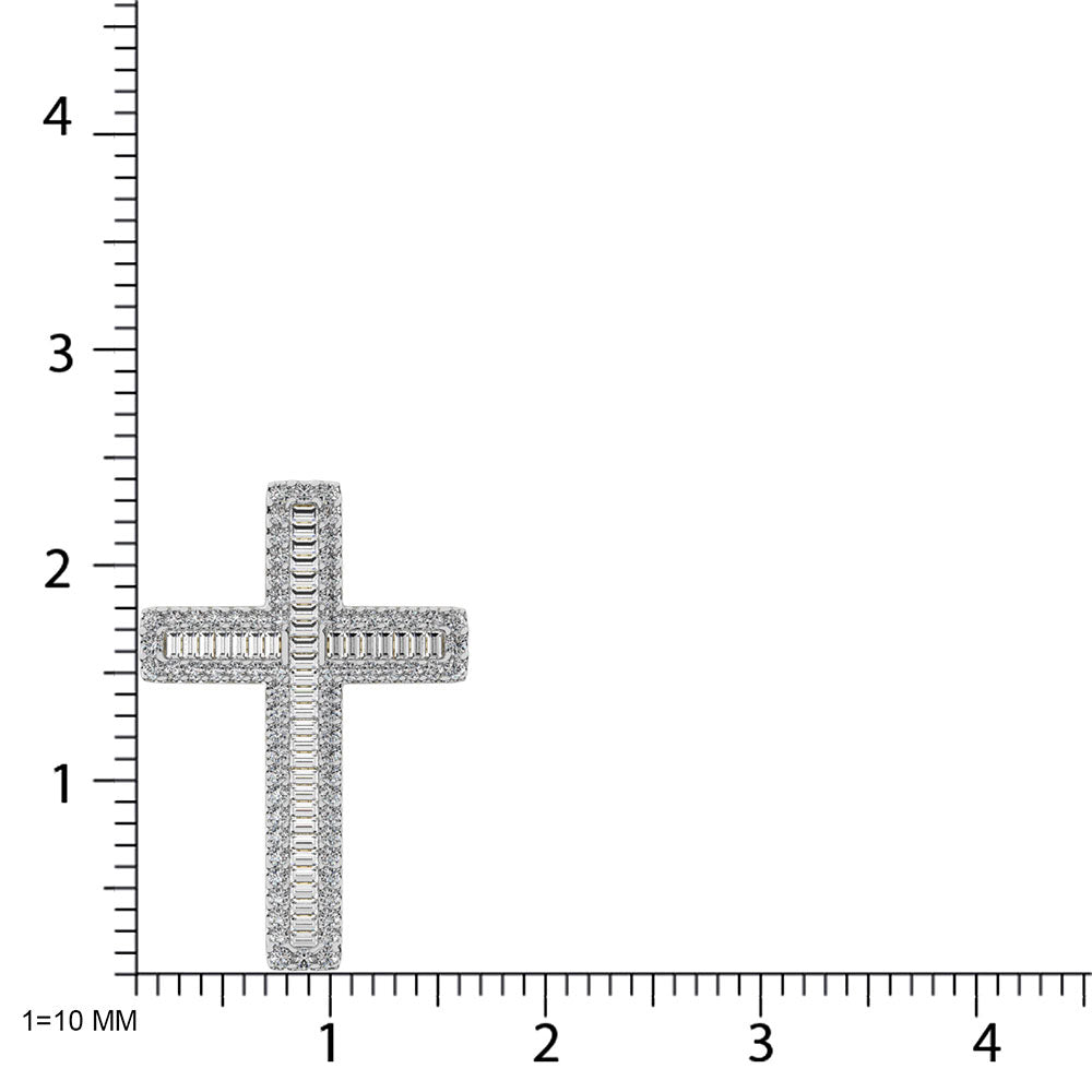 Diamond 1 Ct.Tw. Round and Baguette Cross Pendant in 14K White Gold