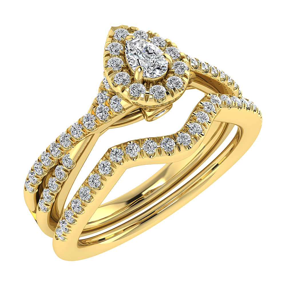 Pear and Round Diamond 1/2 Ct.Tw. Bridal Ring in 10K Yellow Gold