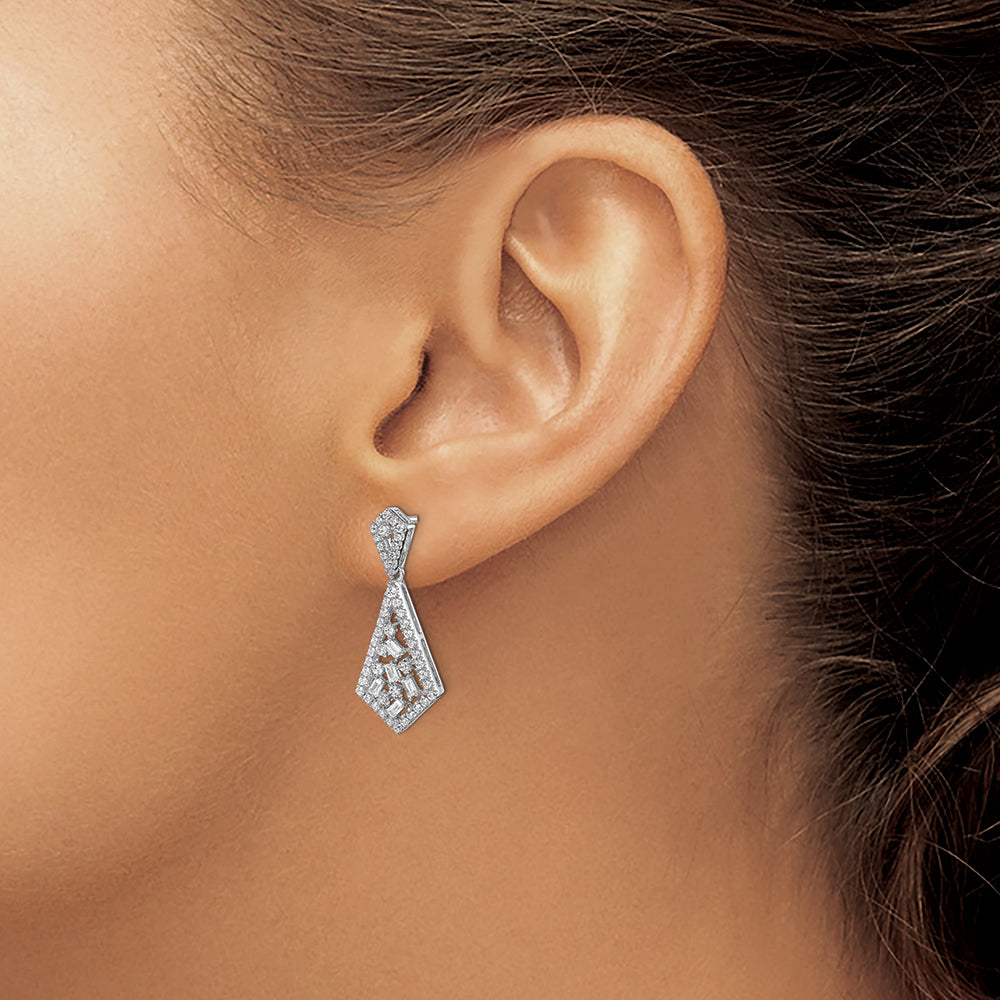14k White Gold Polished Fancy Dangle Diamond Post Earring