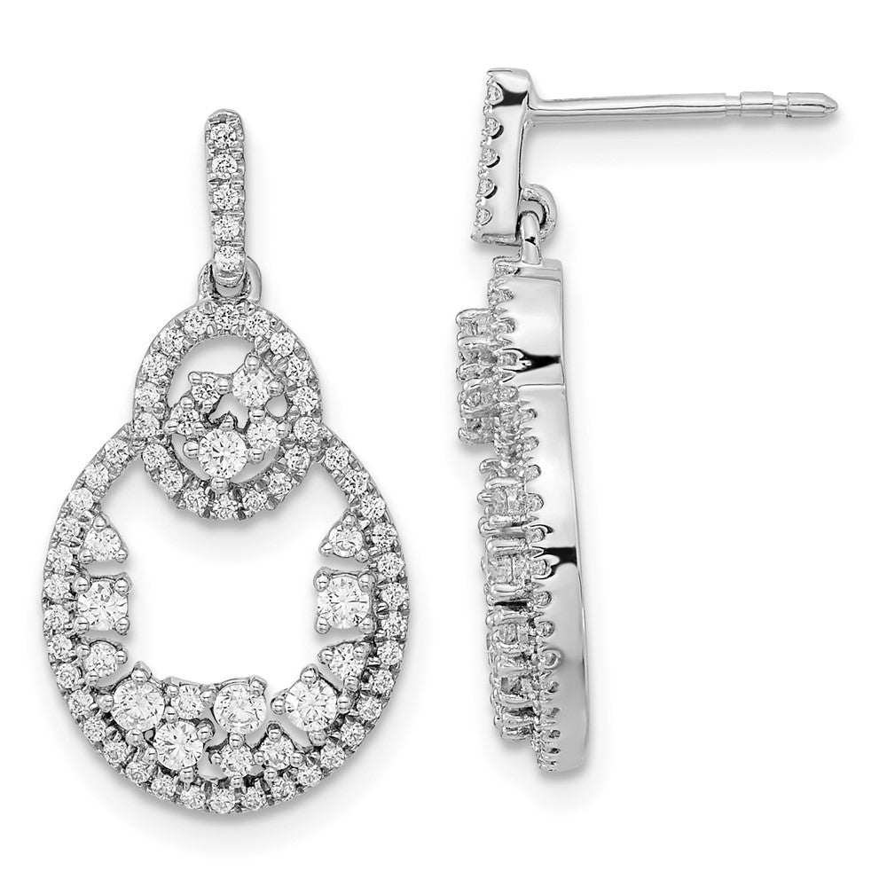 14k White Gold Polished Fancy Oval Dangle Diamond Post Earring