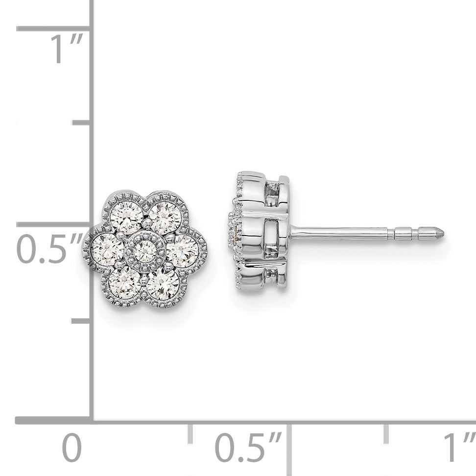 14k White Gold Floral Diamond Post Earrings