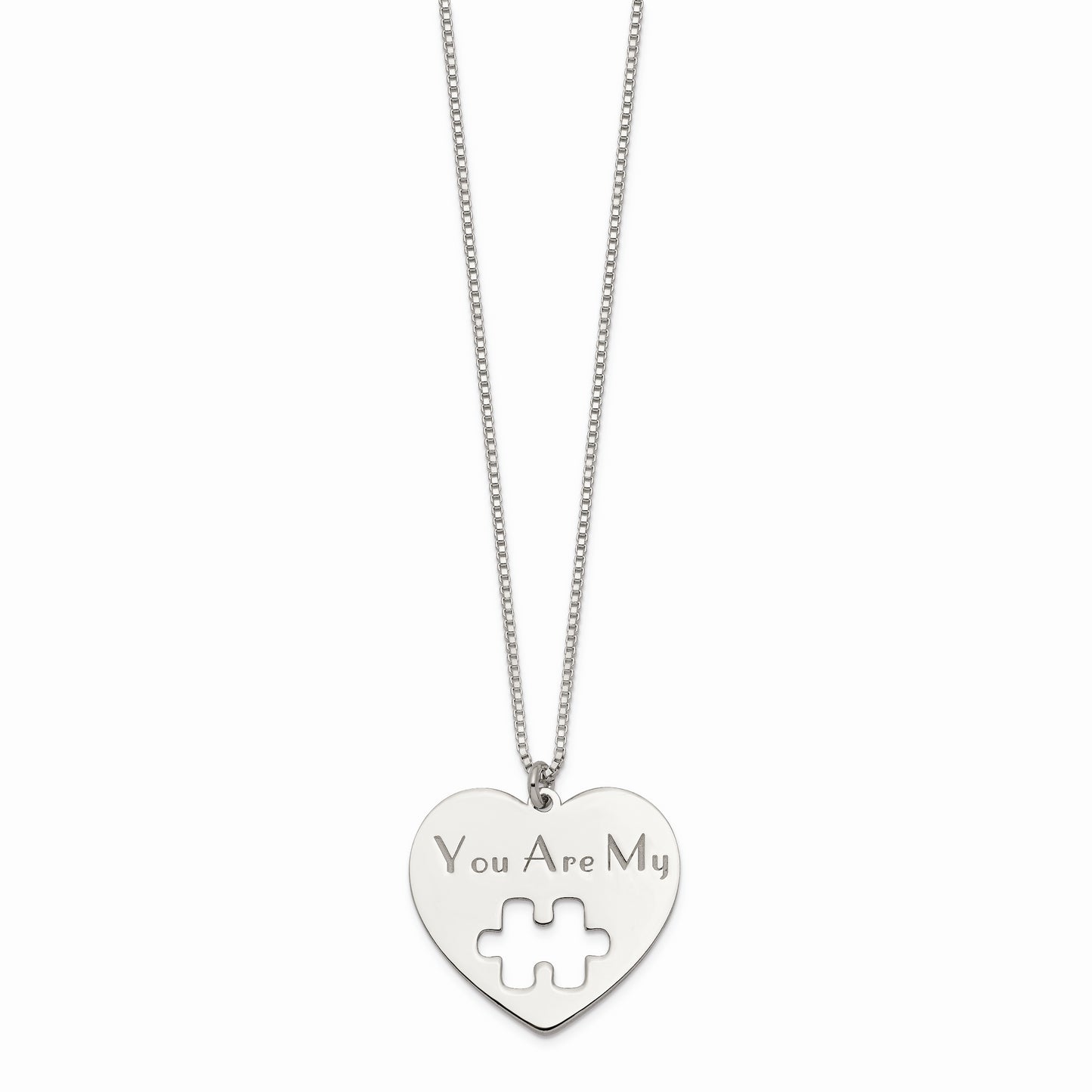 Sterling Silver 16 in Heart Puzzle Necklace and 14 in Magic Necklace Set