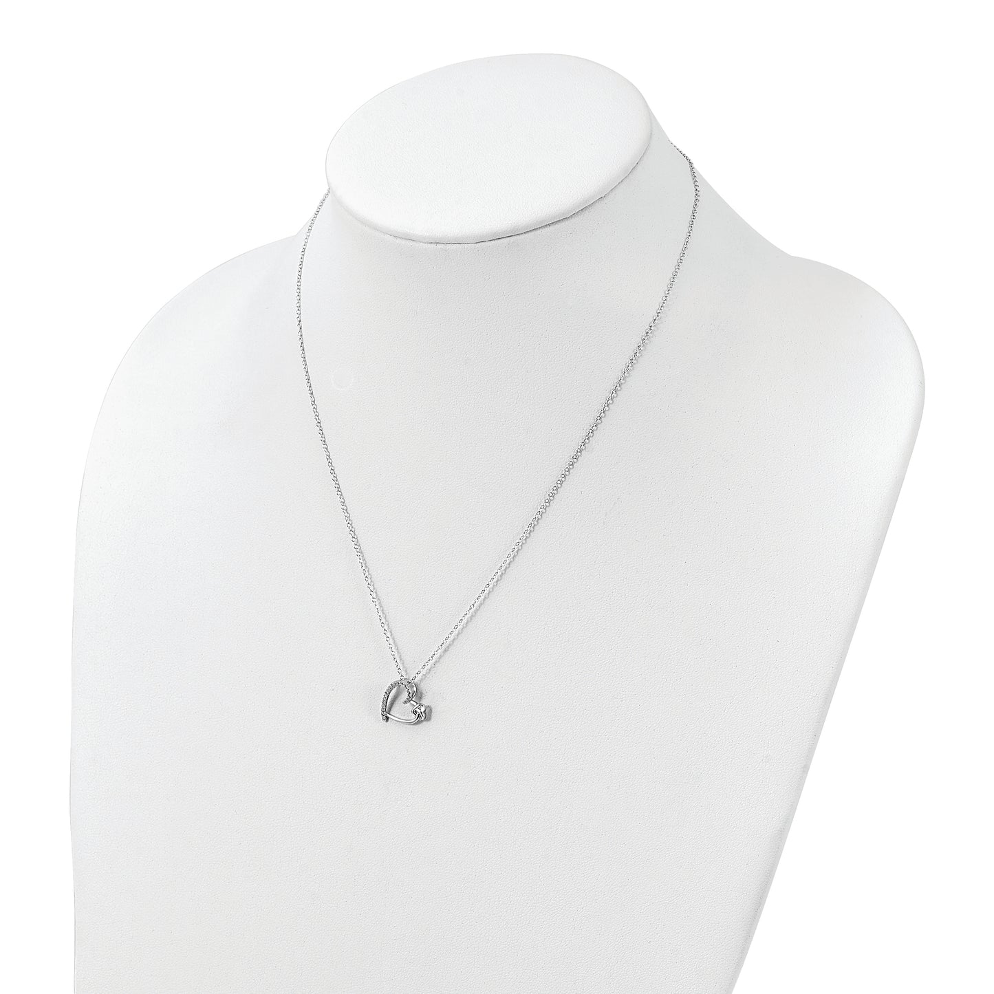 Sterling Silver Polished Rhodium-plated CZ Heart 18in Necklace