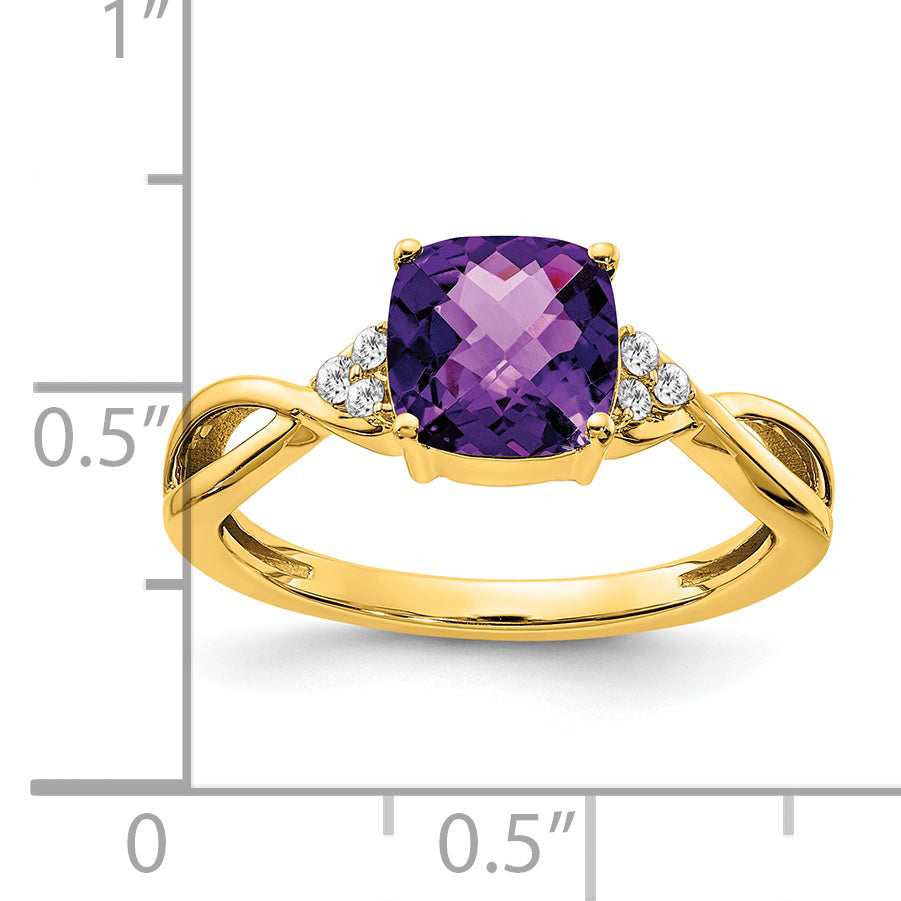 14k Checkerboard Amethyst and Diamond Ring