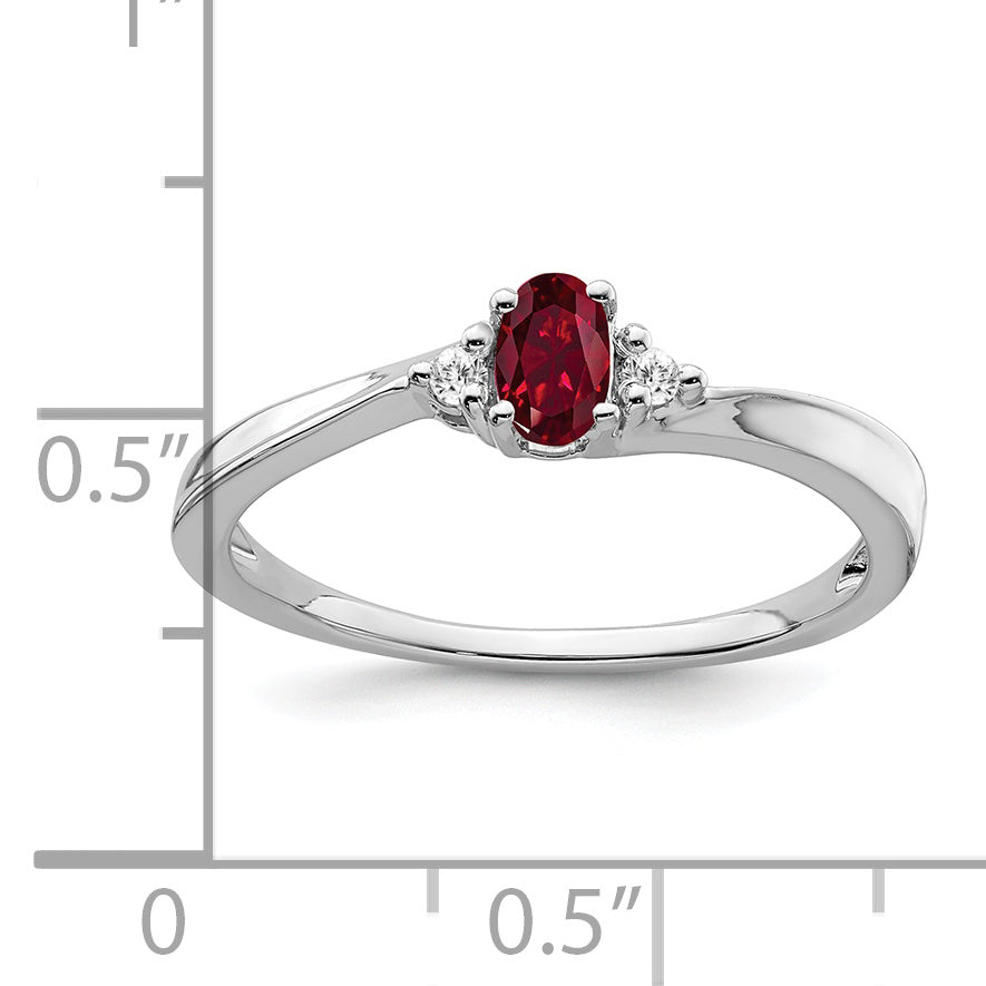 14k White Gold Created Ruby and Diamond Ring
