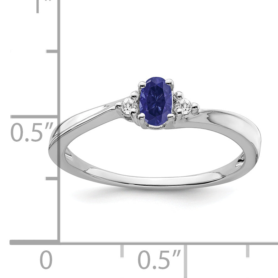 14k White Gold Created Sapphire and Diamond Ring