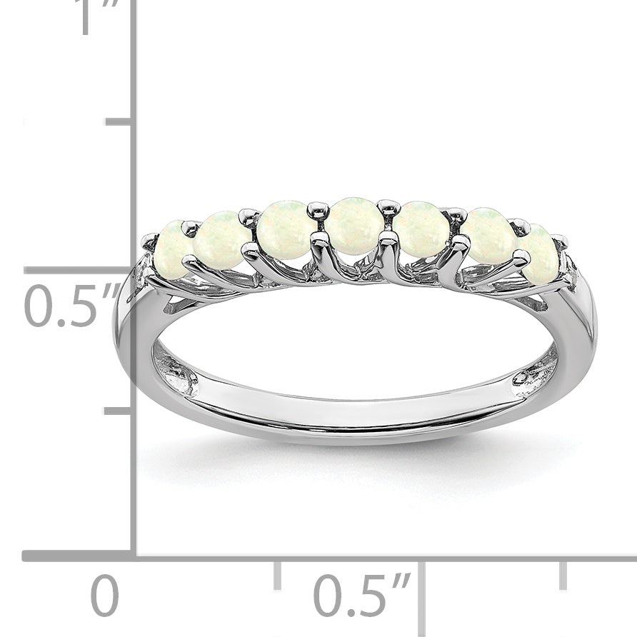 14k White Gold Created Opal and Diamond 7-stone Ring