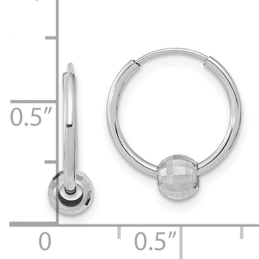 14K White Gold Polished Hoop with a Diamond Cut Ball Earrings
