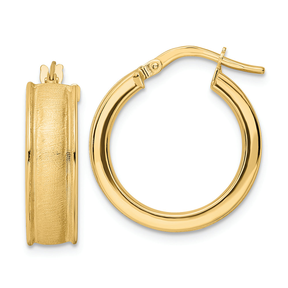 14K Brushed and Polished Hoop Earrings