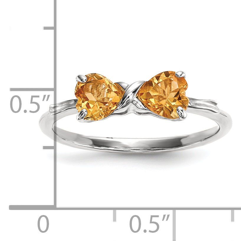 14k White Gold Polished Citrine Bow Ring