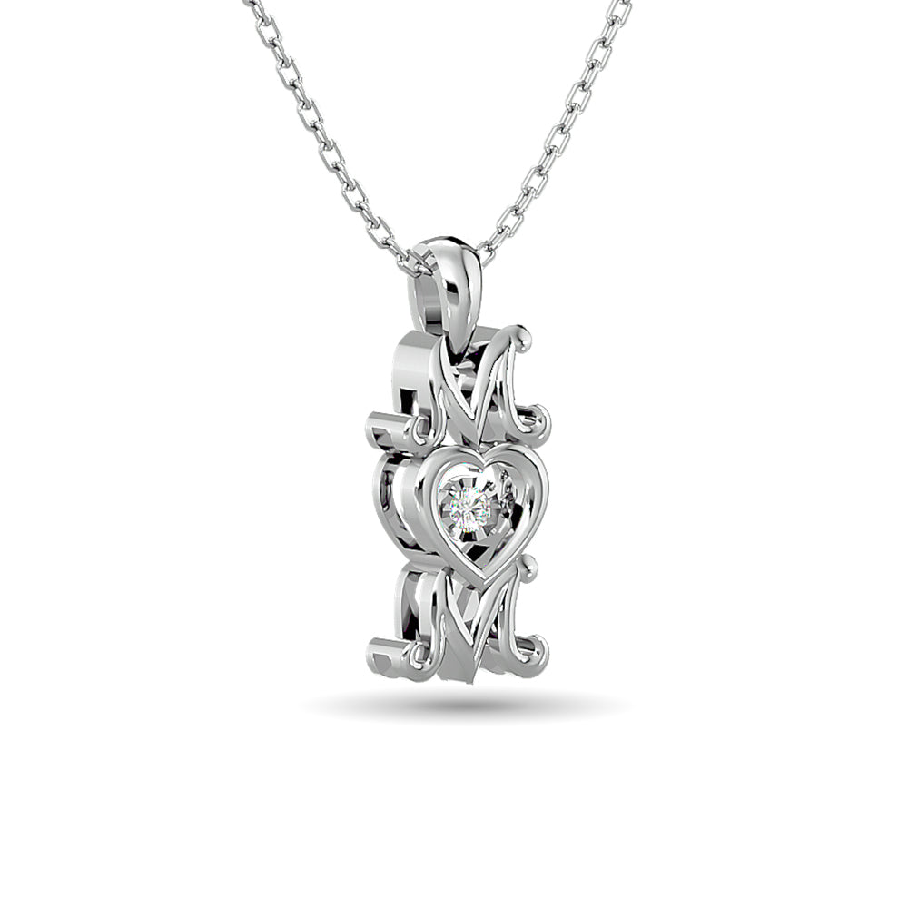 Diamond Shimmering MOM Pendant 1/50 ct tw in Sterling Silver