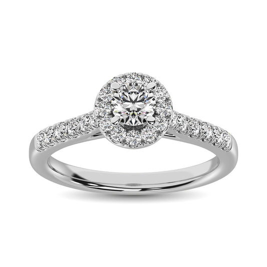14K White Gold 1/2 Ct.Tw. Diamond Halo Engagement Ring