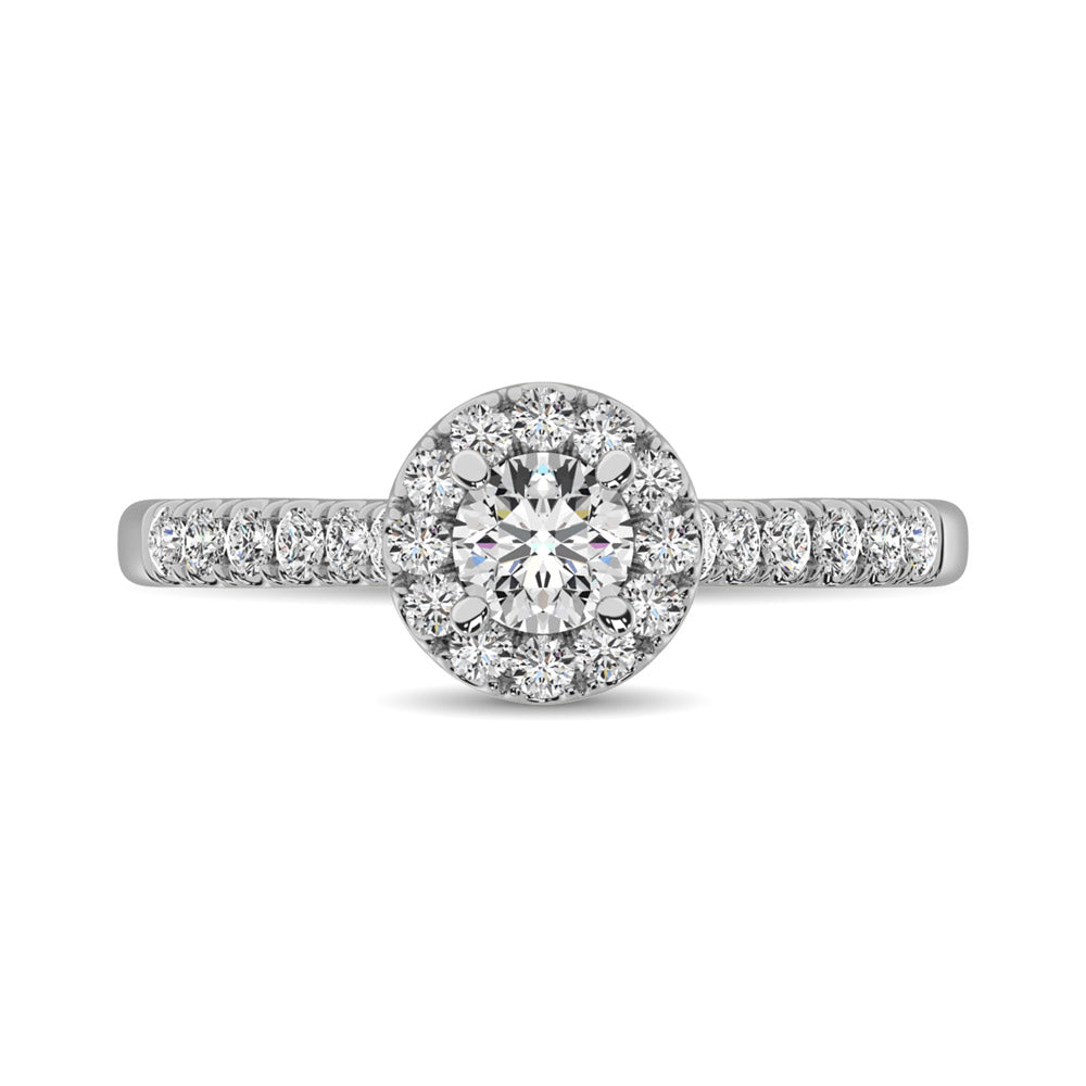 14K White Gold 1/2 Ct.Tw. Diamond Halo Engagement Ring