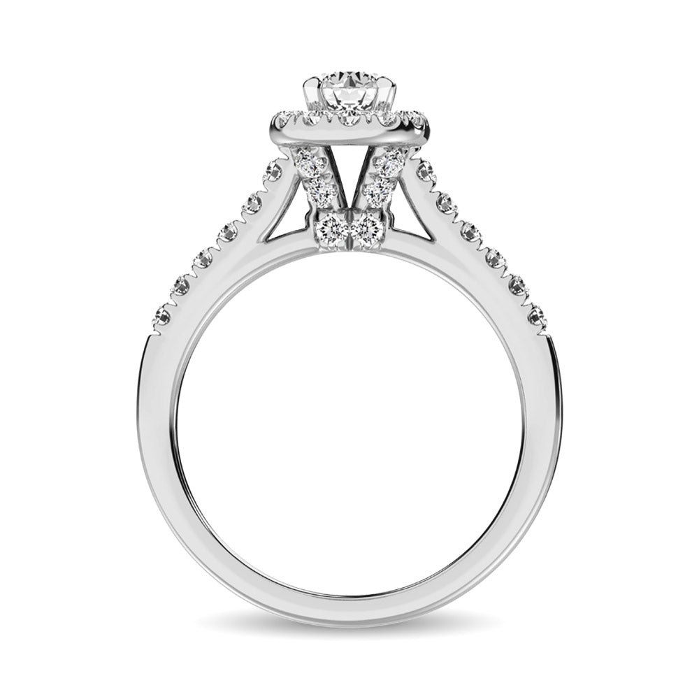 14K White Gold 1/2 Ct.Tw. Diamond Halo Engagement Ring