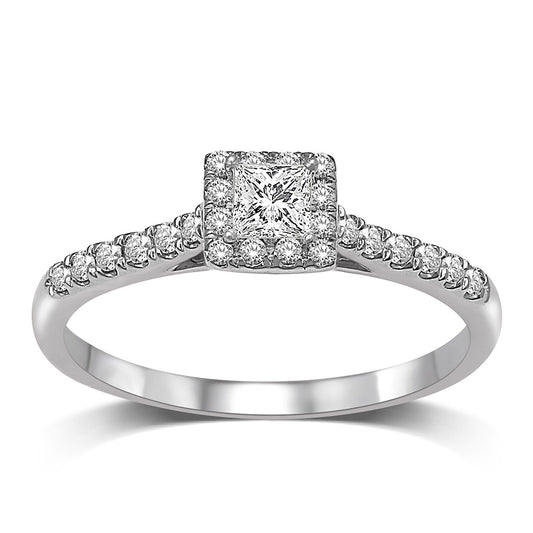 14K White Gold 1/2 Ct.Tw.Diamond Halo Engagement Ring