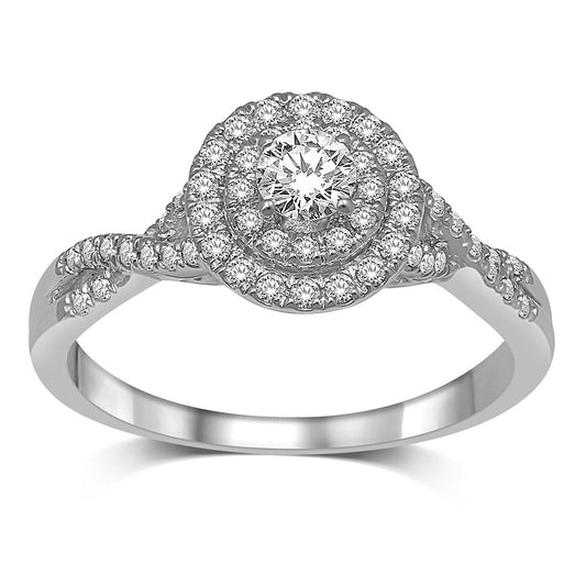 14K White Gold 1/2 Ct.Tw.Diamond Halo Engagement Ring