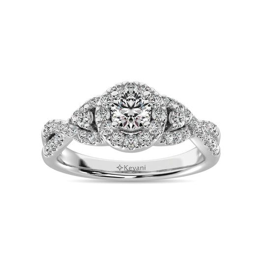 14K White Gold 1 Ct.Tw.Diamond Halo Engagement Ring