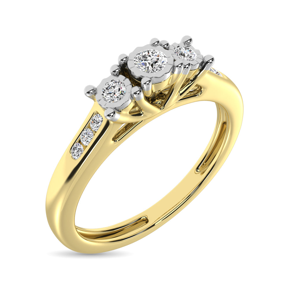 10K Yellow Gold 1/6 Ct.Tw.Diamond Three Stone Ring