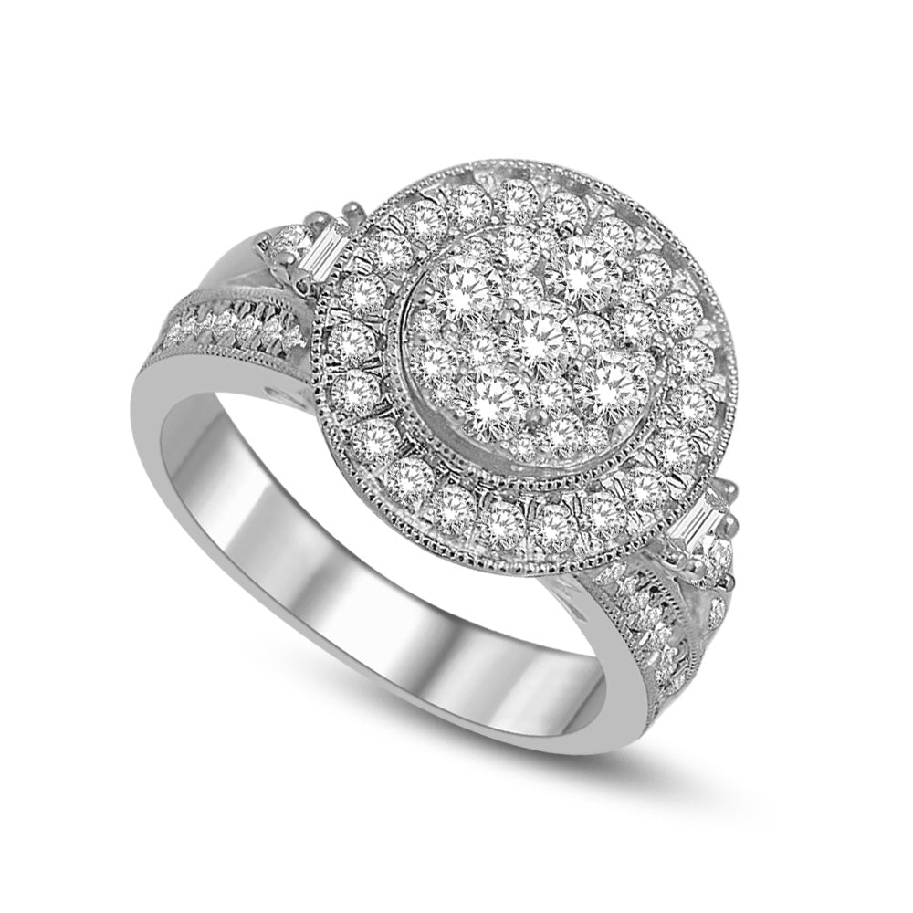 14K White Gold 1 1/2 Ctw Invisible Diamond Fashion Ring