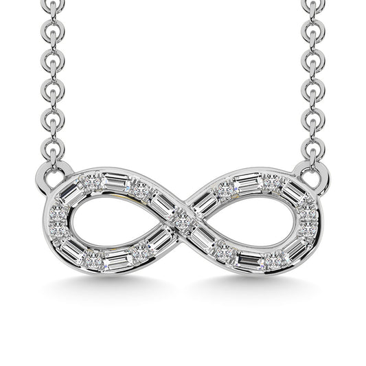 Diamond 1/6 Ct.Tw. Round and Baguette Cut Infinity Necklace in 10K White Gold