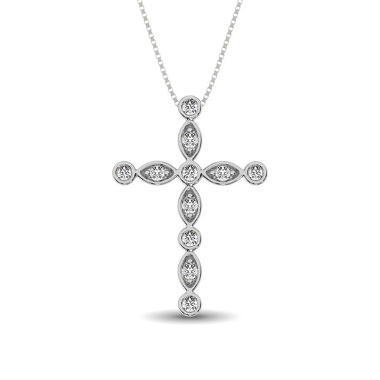14K White Gold 1/4 Ct.Tw. Diamond Cross Pendant