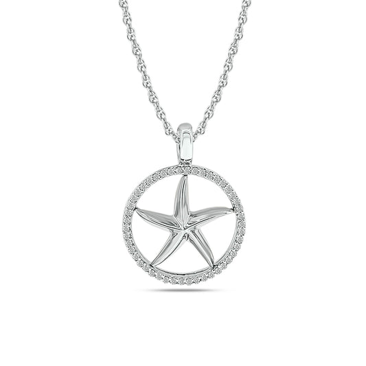 Diamond Sea Of life Star Fish Pendant 1/8 ct tw in Sterling Silver