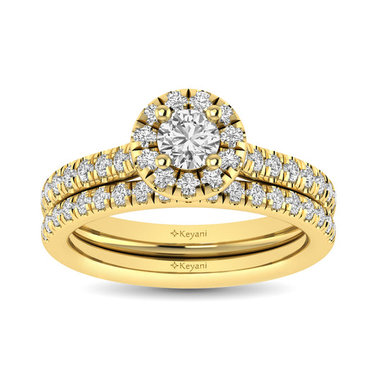 Diamond Classic Shank Single Halo Bridal Ring 1 ct tw Round Cut in 14K Yellow Gold