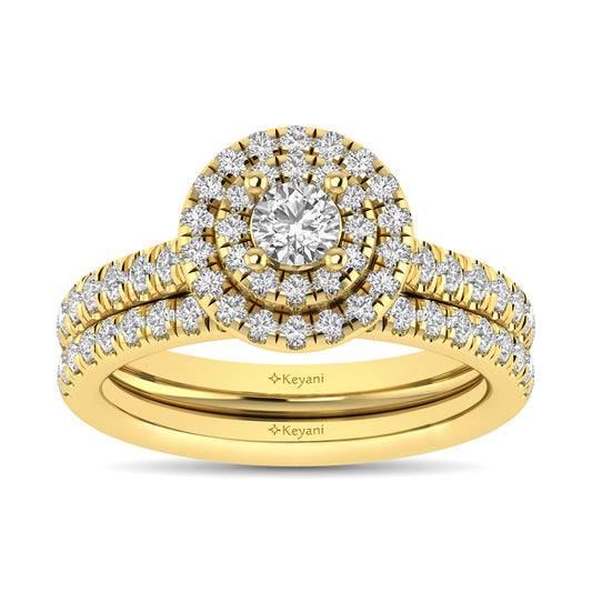 Diamond Classic Shank Double Halo Bridal Ring 1 ct tw Round Cut in 14K Yellow Gold
