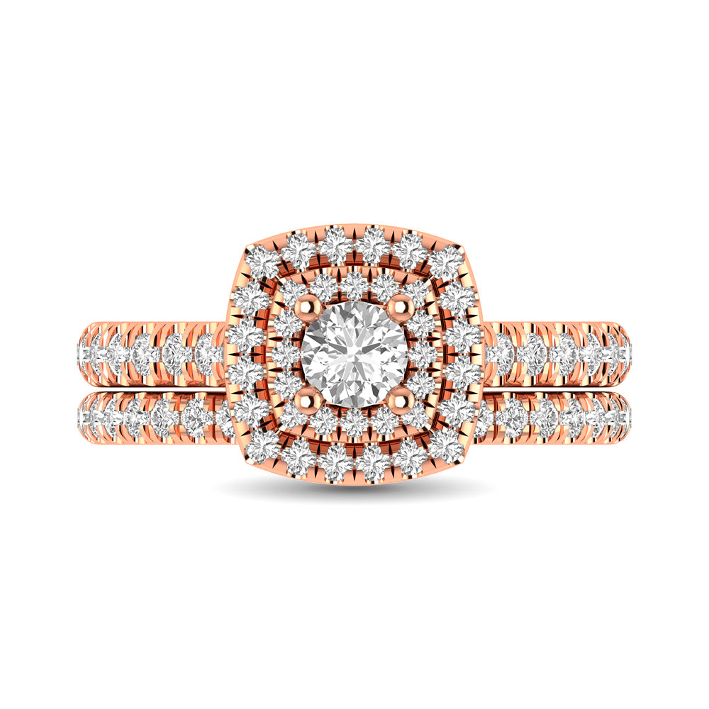 Diamond Classic Shank Double Halo Bridal Ring 1 ct tw Round Cut in 14K Rose Gold
