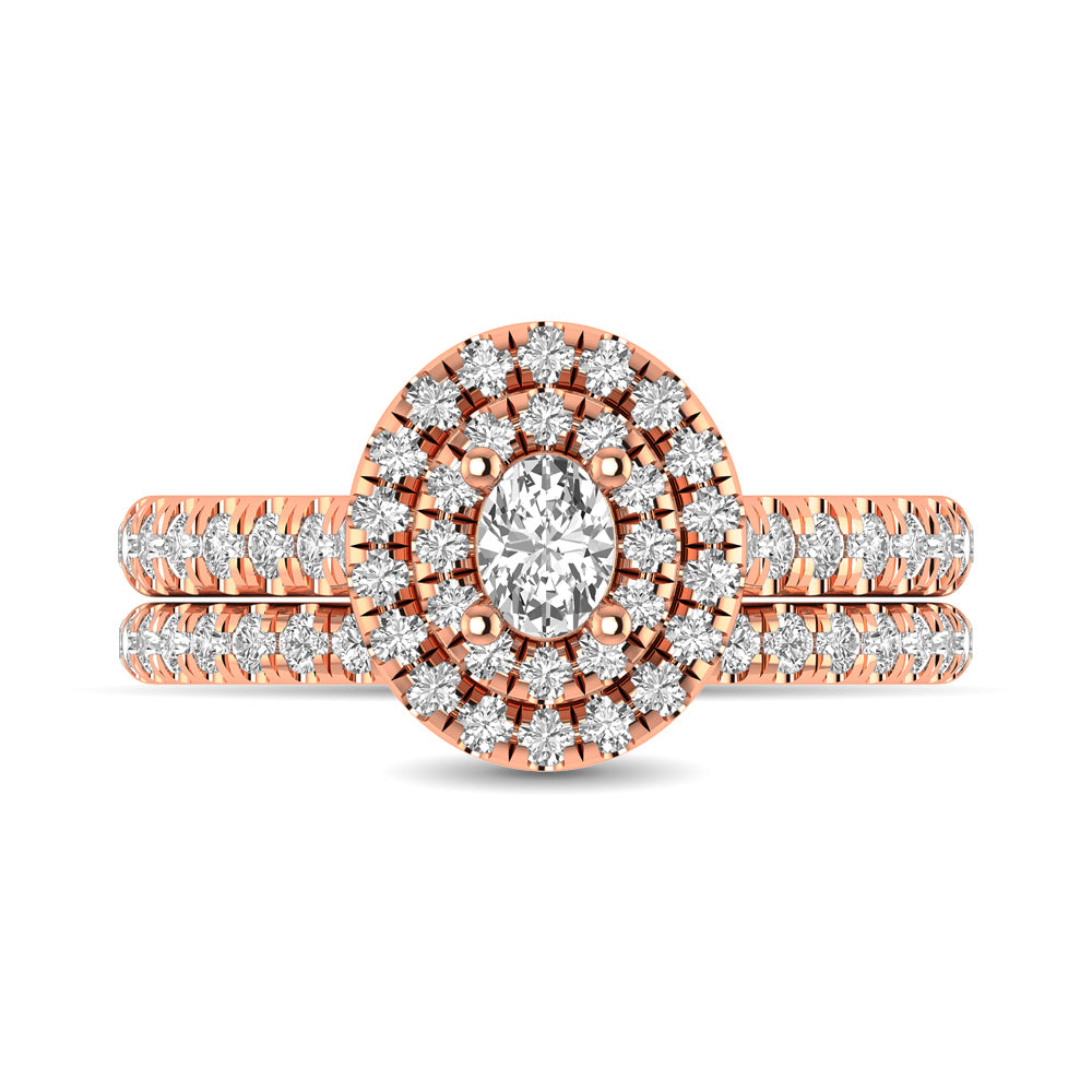 Diamond Classic Shank Double Halo Bridal Ring 1 ct tw Oval Cut in 14K Rose Gold