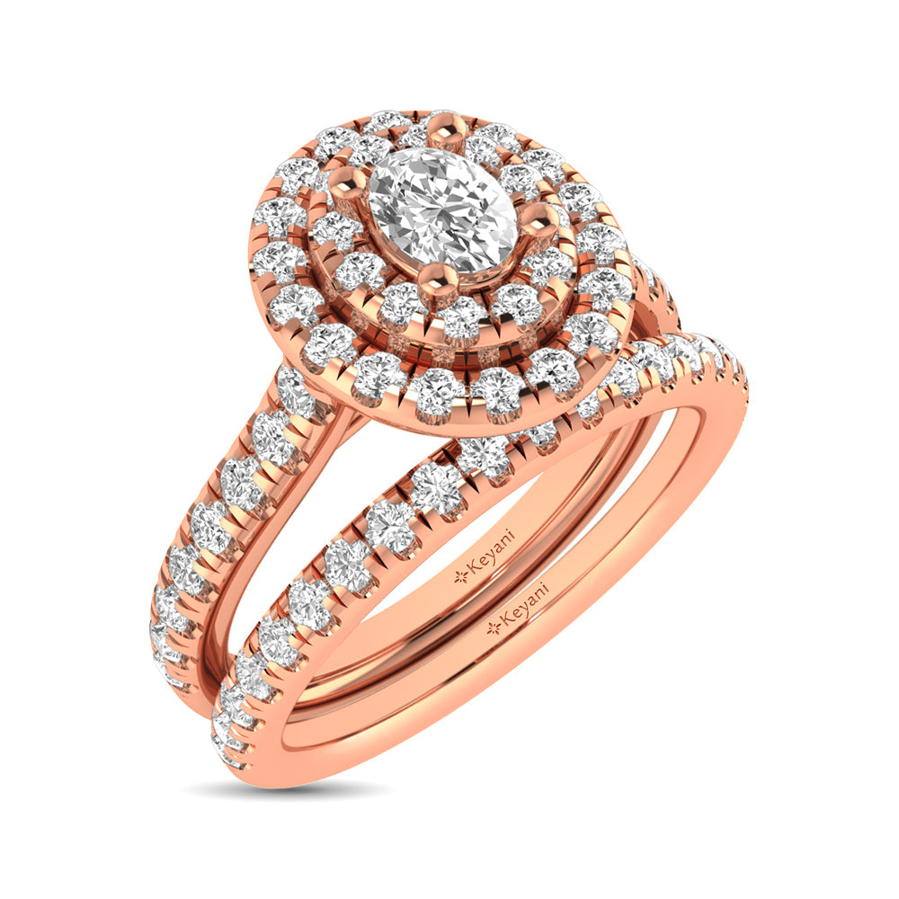 Diamond Classic Shank Double Halo Bridal Ring 1 ct tw Oval Cut in 14K Rose Gold