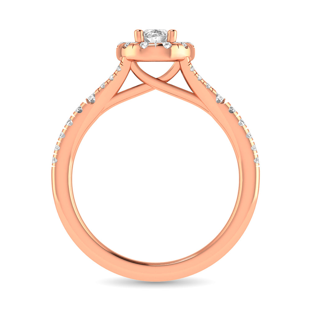 Diamond  Split Shank Single Halo Bridal Ring 1 ct tw Oval Cut in 14K Rose Gold