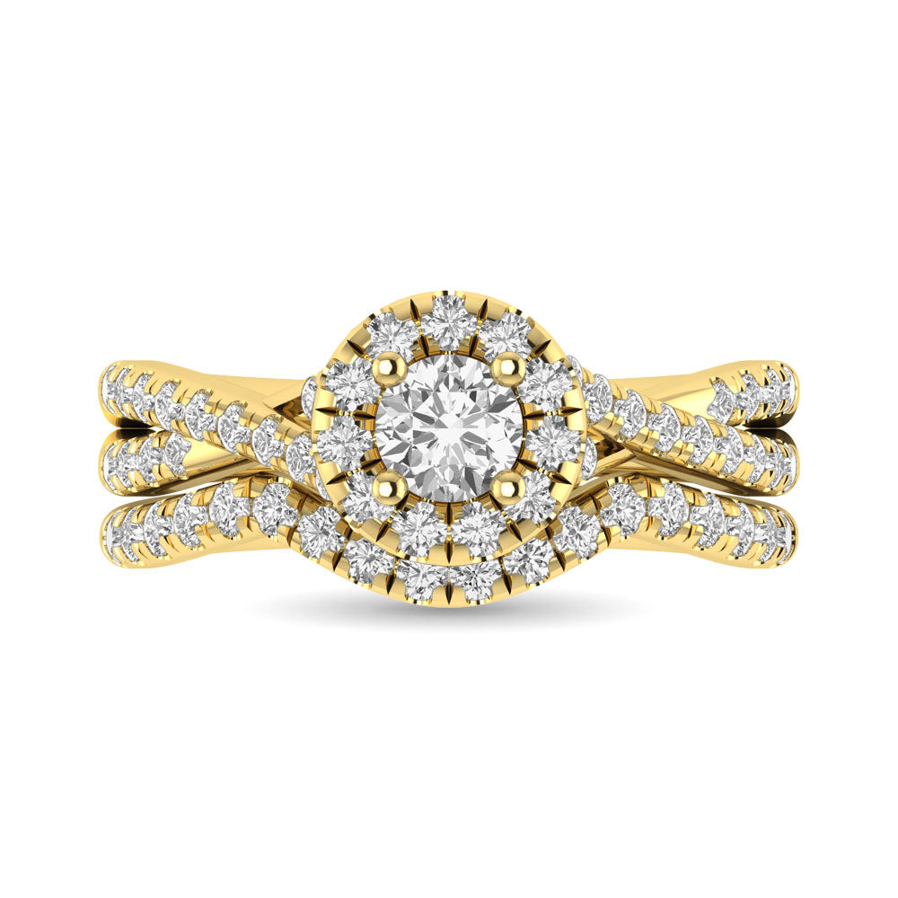 Diamond  Twist Shank Single Halo Bridal Ring 1 ct tw Round Cut in 14K Yellow Gold